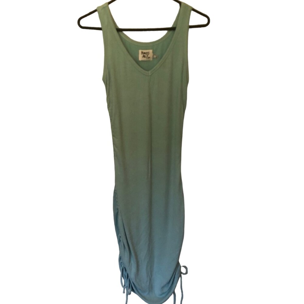 Princess Polly aqua blue ribbed tank dress w/ cinchable sides sz 6